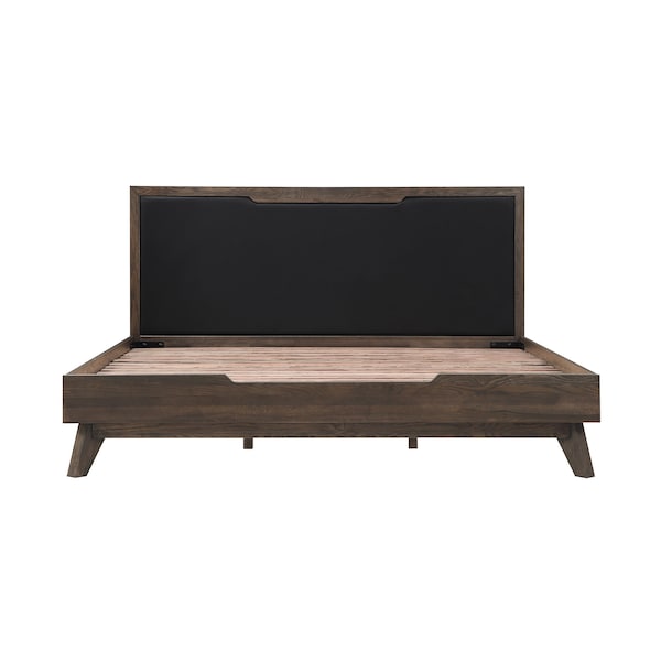 Armen Living Astoria King Platform Bed Frame in Oak with Black Faux Leather LCAHBDDGKG - main